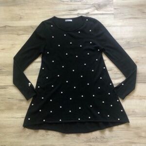 Angela Mara Italy 5% Cashmere Blend Black Long Sleeve Top with Pearl Accents